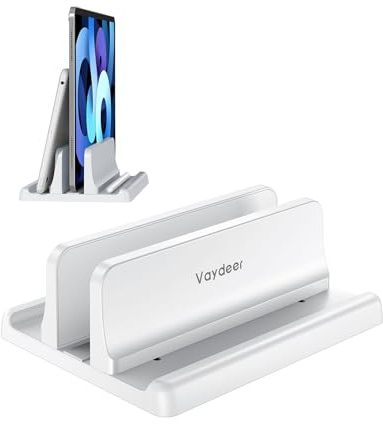 VAYDEER Supporto verticale per laptop, supporto verticale 3 in 1 salvaspazio per posizionamento verticale, compatibile con MacBook Air, MacBook Pro, iPad, tablet notebook fino a 17,3 pollici, bianco
