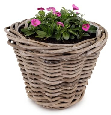 Pflanzkübel Premium Kubu Rattan-Korb als Pflanztopf für außen - runder Pflanzkasten als wetterfester Blumentopf in Ø 30 x 23 cm - Hoher Pflanzkorb als Blumen-Korb und Pflanzen-Topf