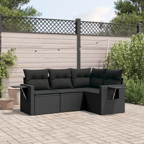 Festnight Balkon Lounge Rattan mit Stauraum Gartenlounge Klein Sofa Balkon Ecklounge Rattansofa Sitzecke Balkon Klein Gartensofa Ecksofa Garten Lounge Sofa Outdoor Balkonmöbel Couch Gartenmöbel