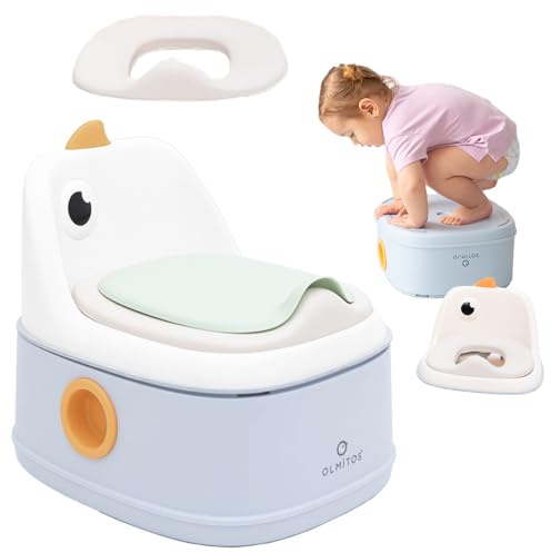 Olmitos - Orinal 3 en 1 infantil DINO de aprendizaje – 3 funciones Orinal, Reductor WC y Taburete - Vaso Extraíble, Antideslizante, Protección Contra Salpicaduras y Diseño Divertido – Versátil (Azul)