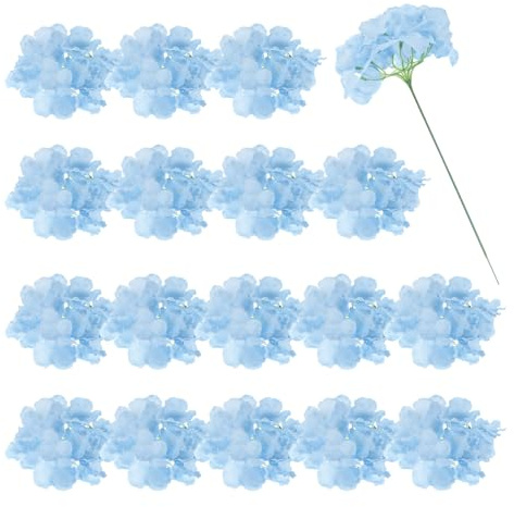 sourcing map 30 flores artificiales de hortensias, flores de hortensias artificiales de seda con tallos sintéticos para decoración del hogar, oficina, ramo de boda, hotel, centro de mesa, fiesta, azul