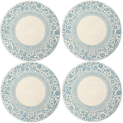 Encasa XO Tovagliette Americane Rotonde, Cotone 13 Stampato azzurro