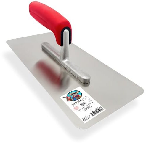 WERKFIT Profi Glättekelle Rund 280x130mm - Rostfreie Glättspachtel aus Edelstahl -Ergonomische Putzspachtel mit Softgriff - Hochwertige Traufel in Österreich produziert (Trockenbau)