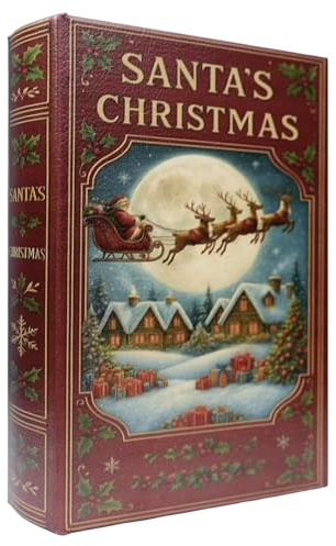 XIAOAIKA Vintage Faux Leather Christmas Book Box, Secret Storage, 7.9 x 5.8 x 1.6 inches