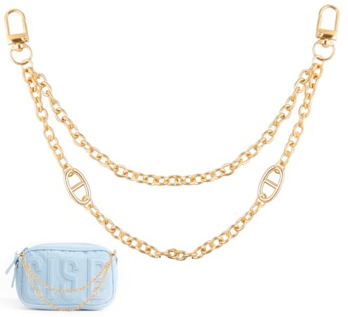 Fickkedja med dubbla lager, guld, 29 cm plånböcker, kedjeförlängning, handväska väska grisnäsa, förlängningskedja, dekorativ kedja, för kvinnor, midjekedja, crossbody axlar, handväskor väskor