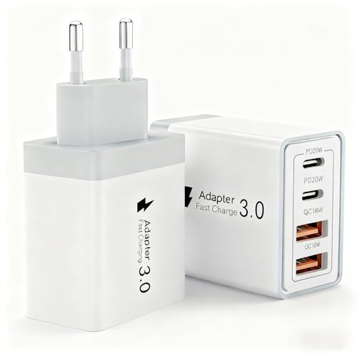 USB C Ladegerät,2Pack 4 Ports Mehrfach Ladegerät mit USB C und USB A, 45W Schnellladegerät PD USB Netzteil für Apple iPhone 17 16 15 14 13 12 11 Pro Max, Mini SE XS XR, iPad,Samsung USBC Ladestecker