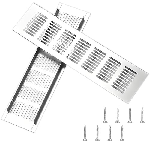 2 Pcs Aluminum Alloy Air Vent Covers, 300 x 80 mm Ventilation Grille Radiator Grill with 8 Screws, Kitchen Plinth Vents, Vent Cover for Kitchen, Bathroom (Silver)