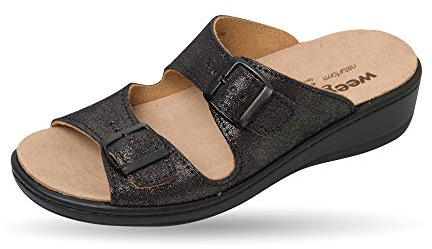 Weeger Mules orthopédiques avec semelle interchangeable, Noir métallisé, 36 EU