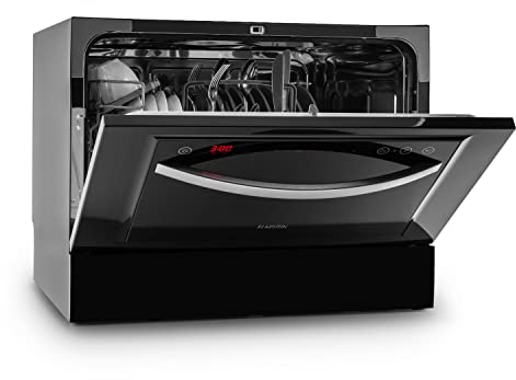 Klarstein Amazonia 6 Luminance - Lavavajillas, Modo ECO, Frontal de vidrio, Independiente, Empotrable, 6 servicios, 1380 W, Clase F, Negro