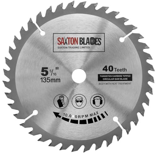 Saxton, TCT13540T, Lama per legno, per sega circolare TCT, 135 mm x 12,7 mm x 40T per prodotti Bosch, Dewalt, Makita