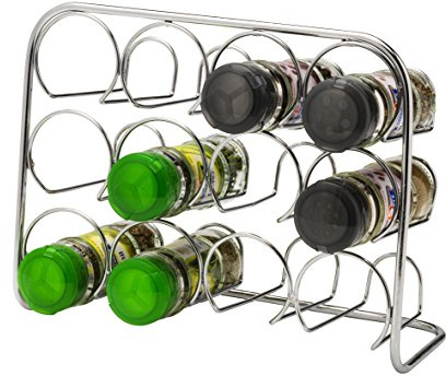 CKB LTD Spice Rack - Chrome Storage Stand Kitchen Cooking Organiser - Metal Free Standing (12 Jar Capacity)
