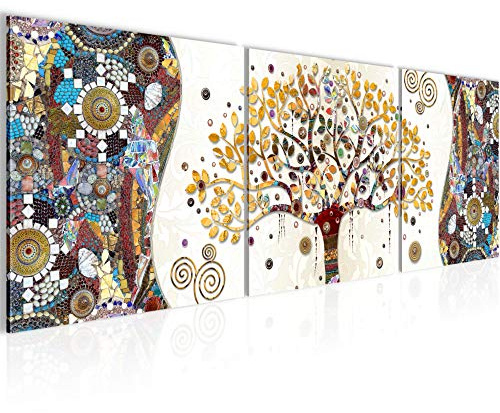 Runa Art - Quadri Gustav Klimt Albero Della Vita 120 x 40 cm Murale Tela Non Tessuta Colorato Multipanello Moderni Decorazione 004633a