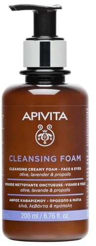 Apivita Face Cleansing Foam for Face & Eyes 200ml - Foaming Facial Cleanser & Makeup Remover - Natural Face Wash with Lavender, Olive & Propolis - Gently Cleanses, Hydrates, Antioxidant Protection