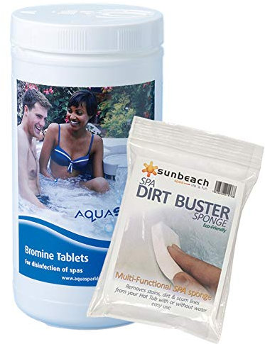 AQUASPARKLE 1kg Bromine Tablets for Hot Tubs and Spa with FREE Sunbeach Dirt Buster Sponge