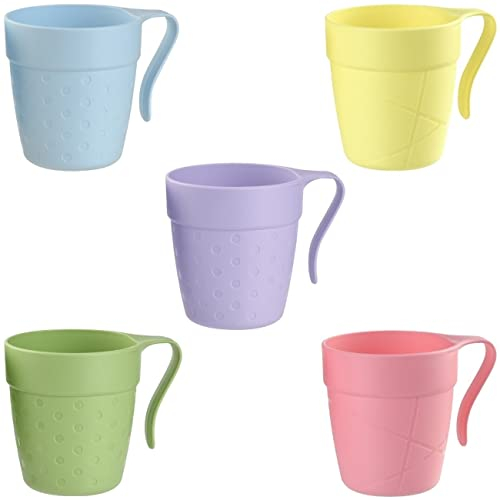 Engelland Lot de 5 gobelets avec anse, en plastique, pour enfants, tasses à café, mélange coloré, sans BPA, 0,33 l