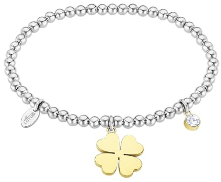LOTUS STYLE Pulsera Acero Inoxidable Mujer LS2171-2/1 - Pulsera Trébol 4 Hojas con Amuleto de la Suerte - Pulido y Acabado Refinado 17 cm - Ideal para Regalo de Cumpleaños y Ocasiones Especiales