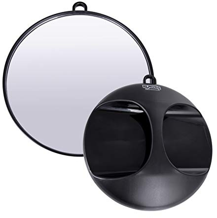 PONIK'S PROFESSIONAL - Tragbarer schwarzer professioneller Friseurspiegel für Salonfriseure, Schwarz, 28 cm, Runde