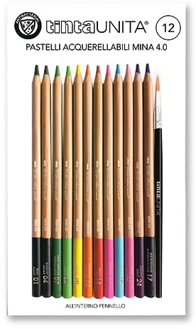Confezione 12 Pastelli Colorati Acquerellabili Tinta Unita Mina da 4 mm.