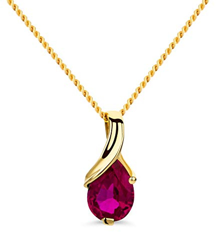 OROVI Kette Gold -14K Gelbgold 585– Edestein kette, Halskette Damen, Kettenanhänger Gold Rubin in Krappenfassung, Hypoallergene Goldkette 45 cm, Schmuck Damen, Goldschmuck, inkl. edler Schmuckbox