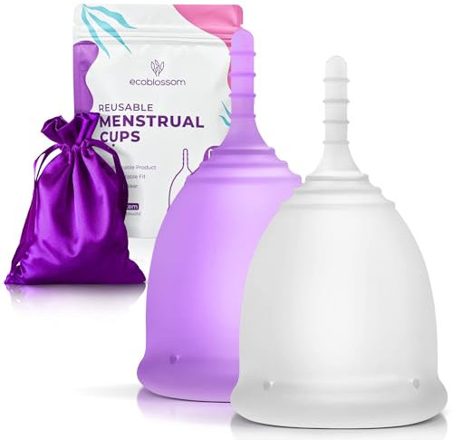 EcoBlossom Reusable Menstrual Cup - The Most Reliable Medical Grade Silicone Period Cups - Comfortably Use for 12 Hours. Set of 2 Coloured Cups (Size: Small)