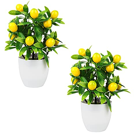 YLSZHY Künstliche Bonsai-Blumentöpfe im Topf, 2 Stück, für Zuhause, Büro, Küche, Garten, Büro Dekoration