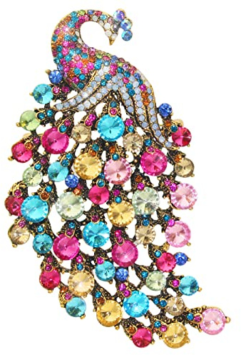 KristLand Vintage Große Pfau Tier Brosche Anstecknadel Zierlich Strass Funkelnd Kristall Brosche Vogel Modeschmuck Accessoires für Schal Corsage Party Geburtstag Geschenkbox Damen Herren Bunt Farbe