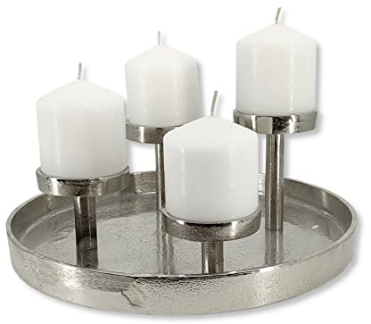 Metall Kerzenhalter rund Silber Ø 30cm für Vier große Stumpen-Kerzen Tisch-Deko Advent-Kerzenständer