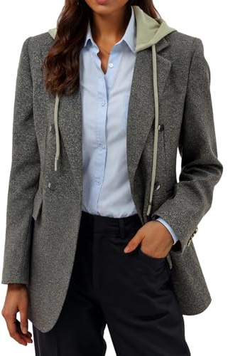 Mina Self Wool Blazer Coat for Women Tweed Jacket Winter Grey Green Hoodies Hooded Oversized Blazers Plus Size Boyfriend Jackets Business Casual Work Professional Dressy Sweater Trendy Coats