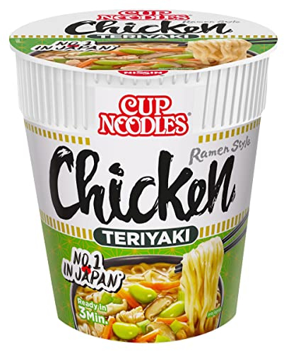NISSIN Cup Noodles Chicken Teriyaki Flavoured Instant Noodles, 70 g Pot (Pack of 8)