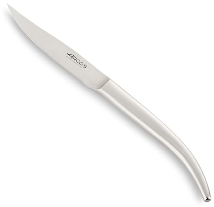 Arcos Serie Steel Force - Cuchillo Chuletero con Filo Liso - Monoblock de Acero Inoxidable de 110 mm - Cuchillo Monoblock Acero Inoxidable Color plata