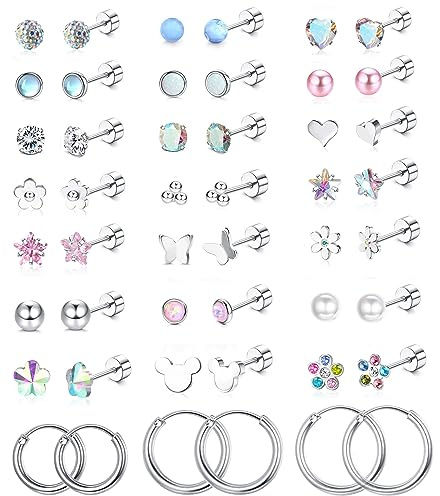 Diamday 24 par 20 g kirurgiska stål örhängen för kvinnor män hjärta blomma stjärna måne multipack smycken
