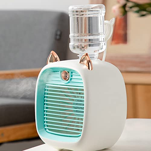 Mini ventilador de aire acondicionado, lindo enfriador de aire evaporativo portátil con 3 velocidades, ventilador de aire acondicionado personal USB y humidificador para el dormitorio de ofic
