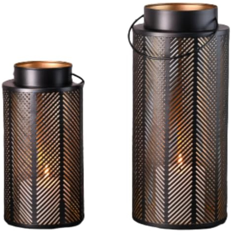 2er Set Modernes Gartenwindlicht Arvid LED aus Metall in Schwarz 33 cm