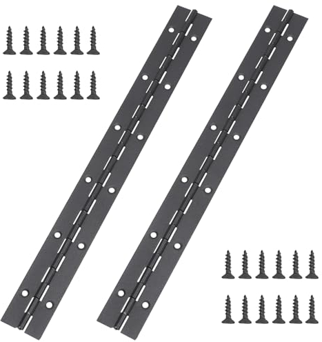 YTOOK 12 Inch Piano Hinge, 2Pcs Black Stainless Steel Continuous Piano Hinges with Holes, Heavy Duty Polished Stainless Piano Hinges for Boats Cabinets Storage Box, 24pcs Screw Included