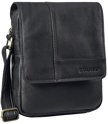 STILORD Andy Messenger Bag Herren Leder Klein Schultertasche Echtleder Vintage Umhängetasche Tablet 11 Zoll iPad Tasche DIN A5 Herrentasche Farbe:schwarz