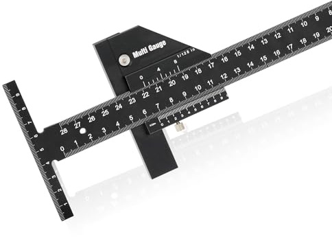 Sukudon T lineal ，Speedmarker Anreißlineal ，Messwerkzeug Holzbearbeitung Schwarz Aluminiumlegierung multifunktionales Holzlineal，Präzision T-lineal Gehrungswinkel-Lineal