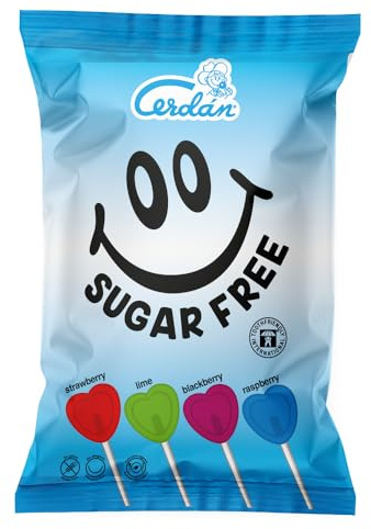 Caramelos Cerdán - Piruletas Corazón sin Azúcar Sabores Variados | Bolsa de 70 Uds | Caramelo Duro con Palo sin Gluten ni Alérgenos | Ideal para Fiestas, San Valentín y Cumpleaños