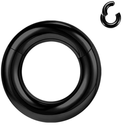 BodyAce Anillos PA de segmento con bisagras negras, 2G, 4G, 6G, 8G, 10G, 12G, anillos grandes BCR de acero quirúrgico, aro para tabique nasal, calibre de oreja, aros negros, 4G, Hoops: 14mm, Acero