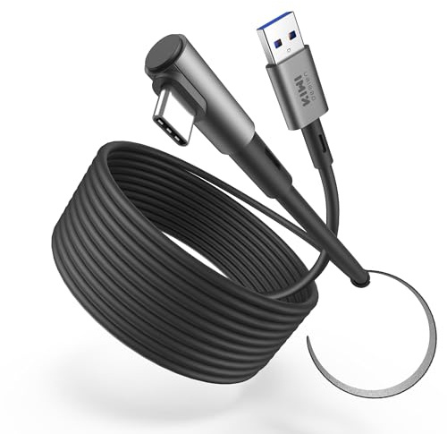 KIWI design Link Kabel 5M Kompatibel mit Meta Quest 3S/Quest 3 Zubehör, Quest 2/Pro/Pico 4 PC Steam VR, USB 3.0 Link Kabel mit 5Gbps Super Speed (Schwarz)