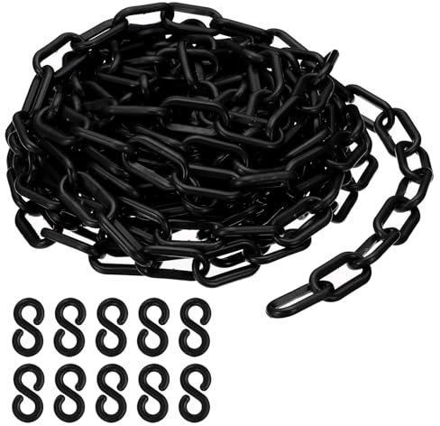 PATIKIL Cadena de Plástico, Cadena de Barrera de Seguridad de 25 Pies para Control de Multitudes, Eslabones de Cadena de Plástico Negro de 1/4 Pulgadas (6 mm)