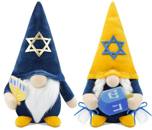 Gehydy Uppsättning av 2 Hanukkah Gonk plysch Chanukah juldekoration tomte handgjord skandinavisk tomte fylld juldekor för hemmakök - blå och orange