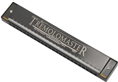 Professionelle Mundharmonika, Stabile Struktur, Schillerndes Schwarzes Design, C-Ton-24-Loch-Mundharmonika mit Musiknoten-Design, Phosphorbronze-Klangrohr für Anfänger