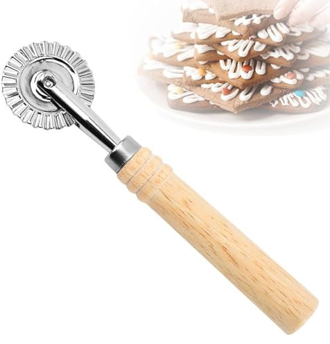 Amusingtao Teigrädchen, Teigrad Gewellt, Gezähnter Teigrad Einzelner, Pasta Cutter Wheel, mit Holzgriff Geeignet für Privat- Und Restaurantküchen
