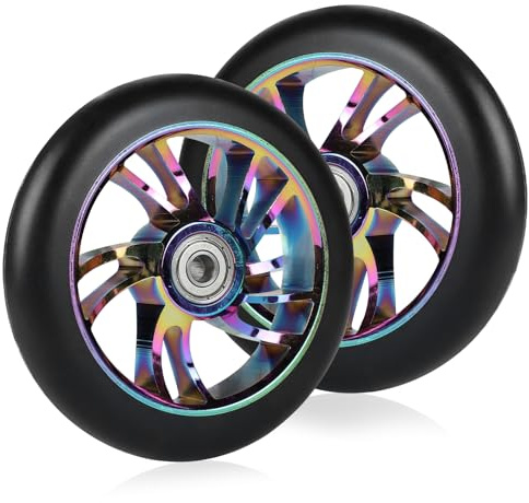 DBREAKS Stunt Scooter - Ruedas de repuesto para patinete (100 mm, 2 unidades, con rodamientos ABEC 9, dureza 88A, apto para todo tipo de scooters) (negro multicolor)