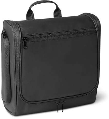 Amazon Essentials Reise-Kulturbeutel mit Aufhängehaken – tragbare Kosmetiktasche, großräumiger Reise-Organizer für Kosmetika und Toilettenartikel in Originalgröße, 25,4 cm, schwarz