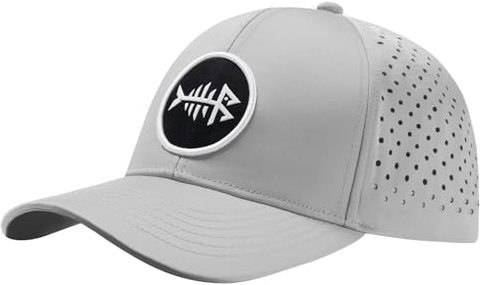 BASSDASH UPF 50+ snabbtorkande baseballkeps vattentålig laserskuret nät snapback-keps för män kvinnor fiske vandring FH14, Ljusgrå, one size