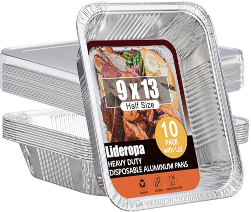Lideropa Disposable Aluminum Foil Pans with Lids 9x13-10 Pack Aluminum Foil Pans, Heavy Duty Aluminum Baking Pans for Cooking, Baking, Meal Prep, Parties & Food Storage