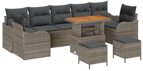 vidaXL Trädgårdsoffset med kudde med lagring med kudde 10 pcs Grå, Modern utomhuslounge-set, trädgårdsoffa, modulär sittgrupp, UV-beständiga material, förvaring, lätt design
