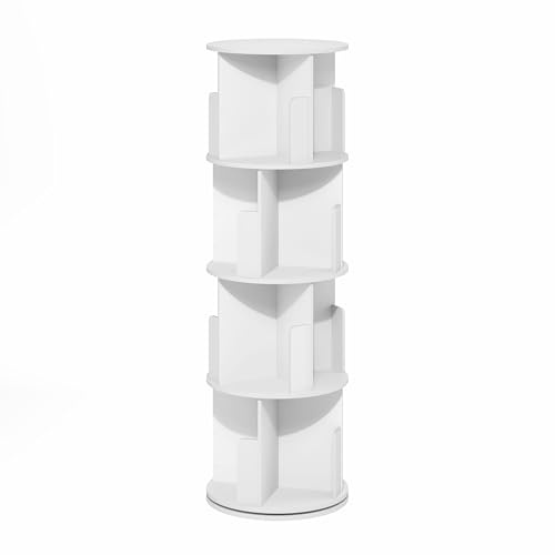 Furinno DALY Rotating Bookshelf Tower, 4-Tier 360 Display Book Shelf, Lazy Susan Revolving Bookshelf, Organizer Bookcase, 15.5 x 15.5 x 50, for Living Room, Bedroom, Home Office, White