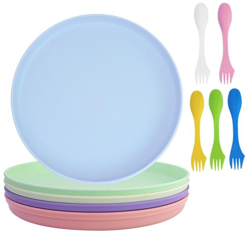 CARANNACLTD 5 Stück Teller, Unzerbrechliches Speiseteller Set, Tiefe aus Kunststoff Picknickteller-Set 26cm/9.2inch Campingteller für Salat Pasta Party Zuhause Mikrowelle und Spülmaschinenfest